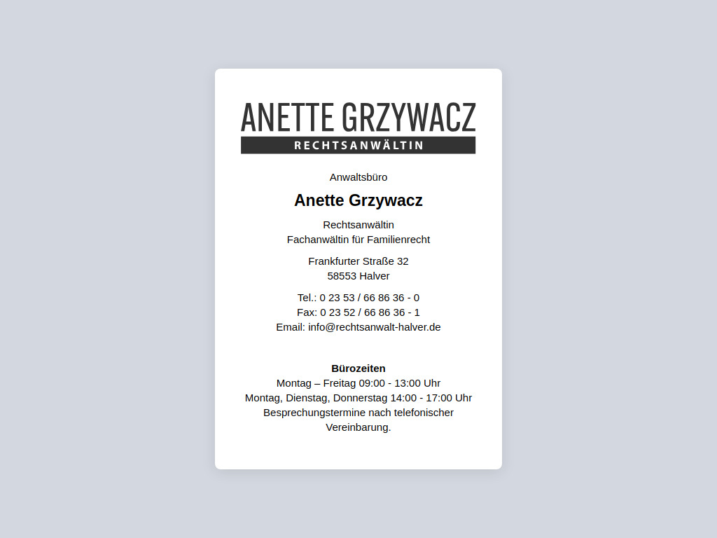 Website von Anette Grzywacz in Halver