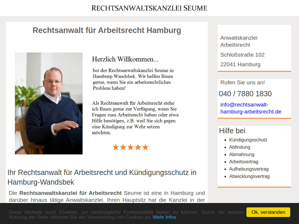 Website von Rechtsanwaltskanzlei für Arbeitsrecht Seume in Hamburg-Wandsbek