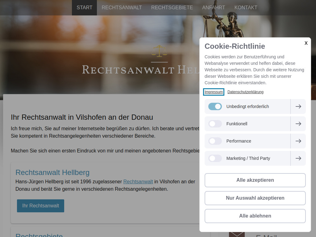 Website von Rechtsanwalt Hans-Jürgen Hellberg in Vilshofen an der Donau