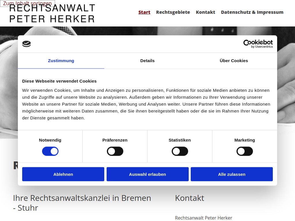 Website von Rechtsanwaltskanzlei Peter Herker in Stuhr