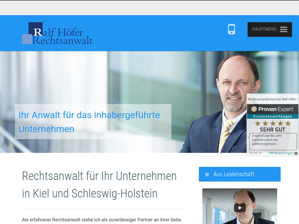 Website von Rechtsanwaltskanzlei Ralf Höfer in Kiel
