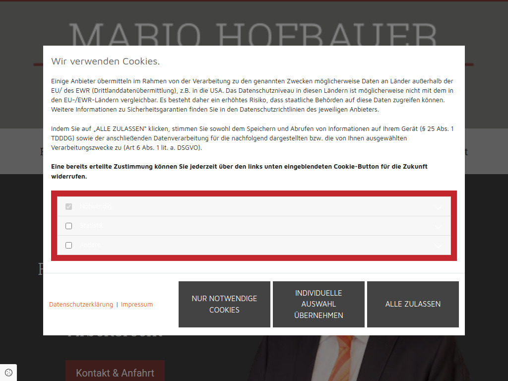 Website von Mario Hofbauer Rechtsanwalt in Kirchlengern