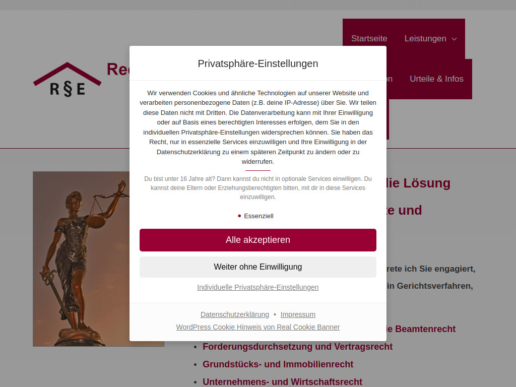 Website von Rechtsanwaltskanzlei Roland Erbe in Cottbus