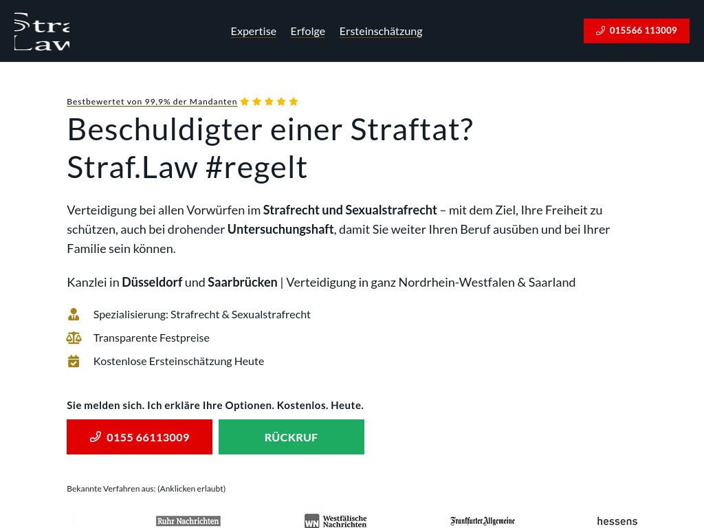 Website von Straf.Law | Rechtsanwaltskanzlei Yannic Ippolito in Düsseldorf