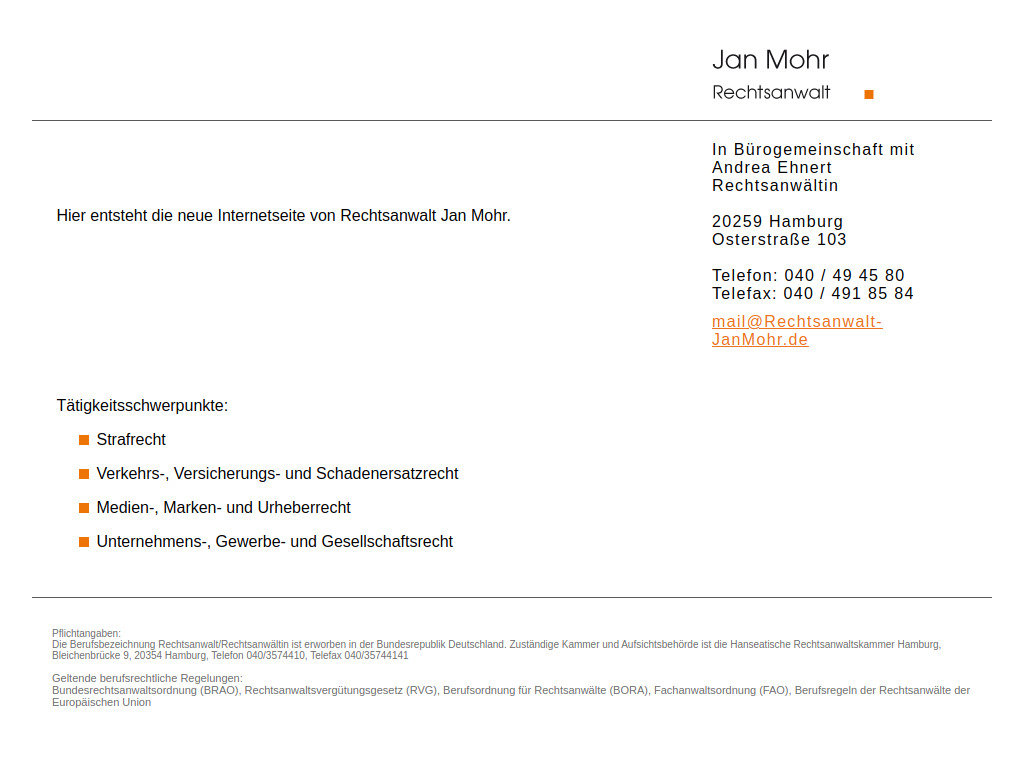 Website von Jan Mohr Rechtsanwalt in Hamburg