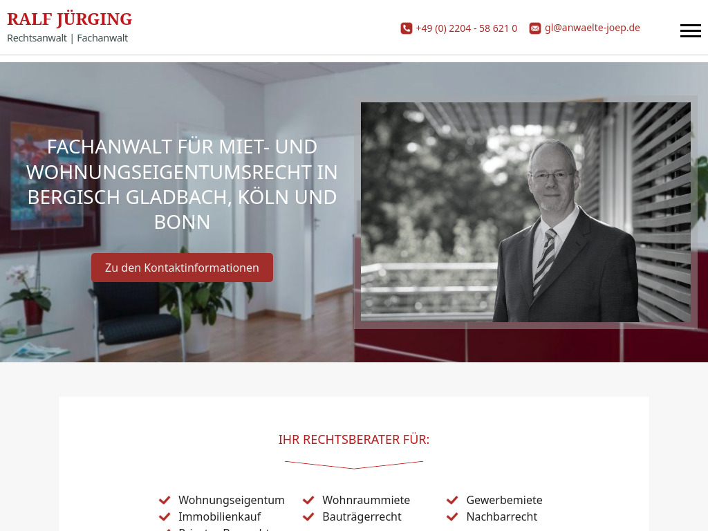 Website von Jürging Örkün Putzar Rechtsanwälte Partnerschaft in Köln