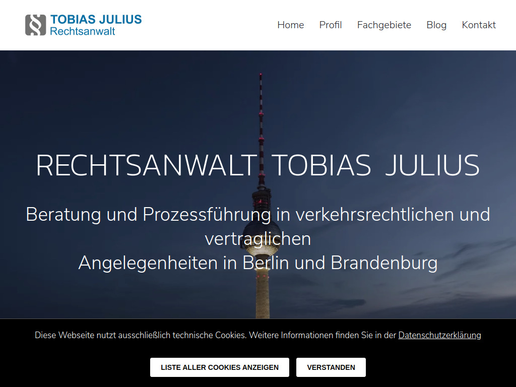 Website von Tobias Julius Rechtsanwalt in Berlin