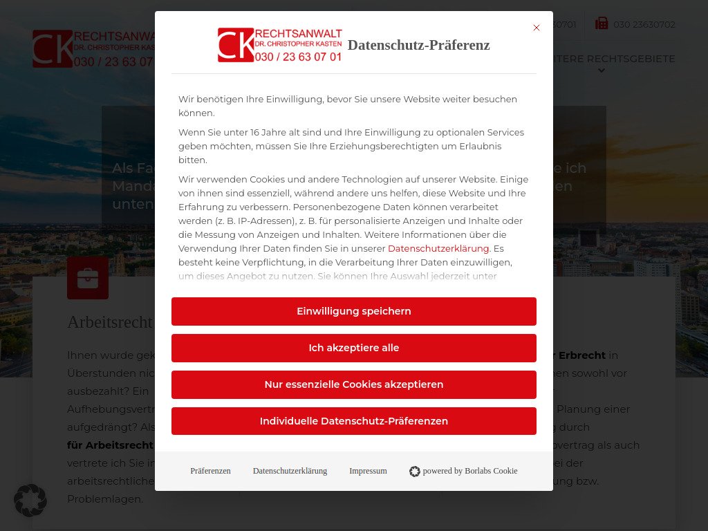Website von Rechtsanwalt Dr. Christopher Kasten in Berlin