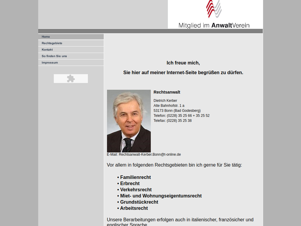 Website von Rechtsanwalt Dietrich Kerber in Bonn