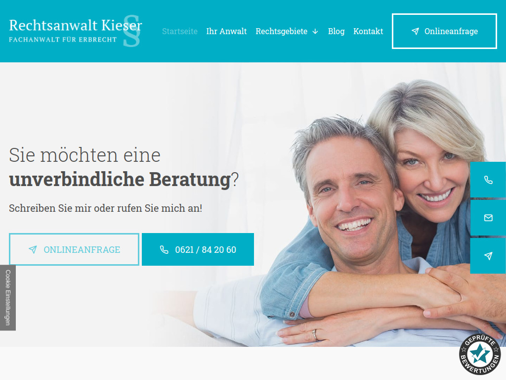 Website von Rechtsanwalt Kieser in Mannheim