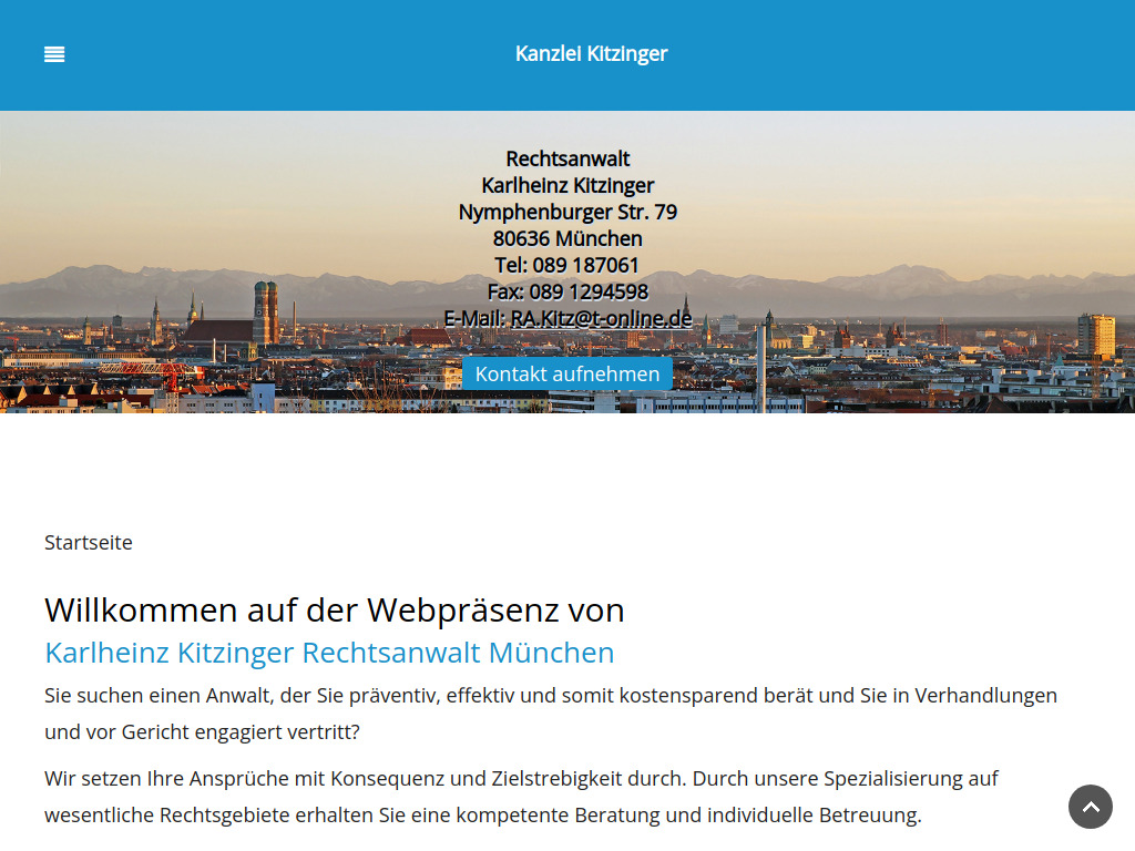 Website von Karlheinz Kitzinger Rechtsanwalt in München