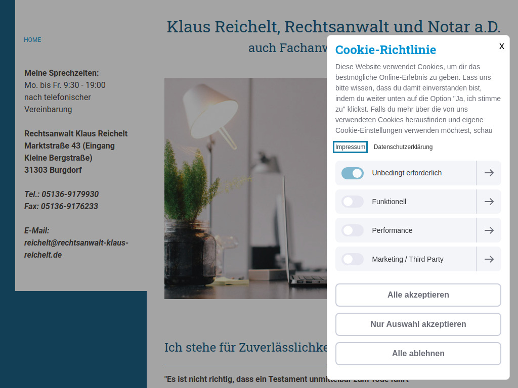Website von Rechtsanwalt Klaus Reichelt in Burgdorf