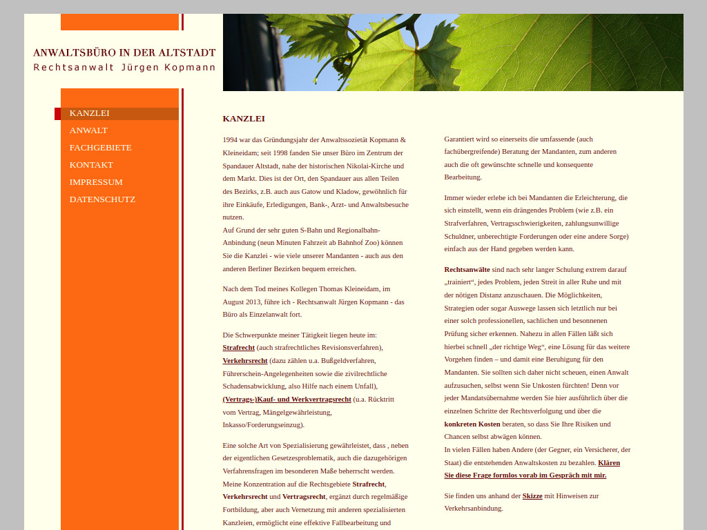 Website von Rechtsanwalt Jürgen Kopmann in Berlin