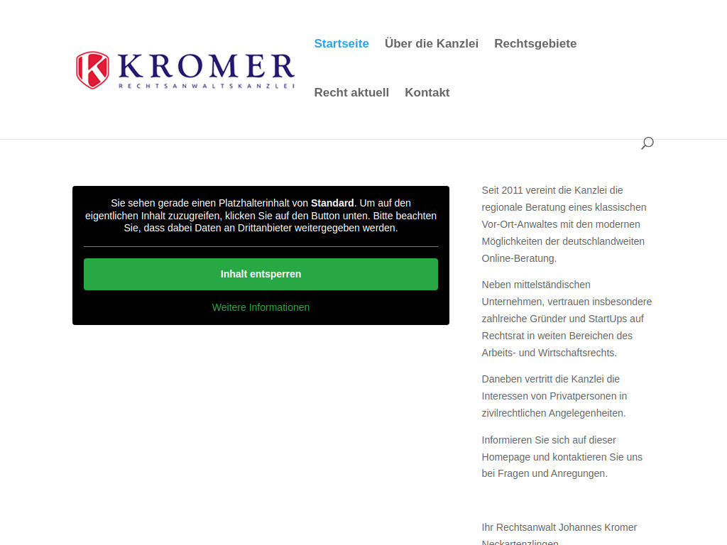 Website von Rechtsanwaltskanzlei Kromer in Neckartenzlingen