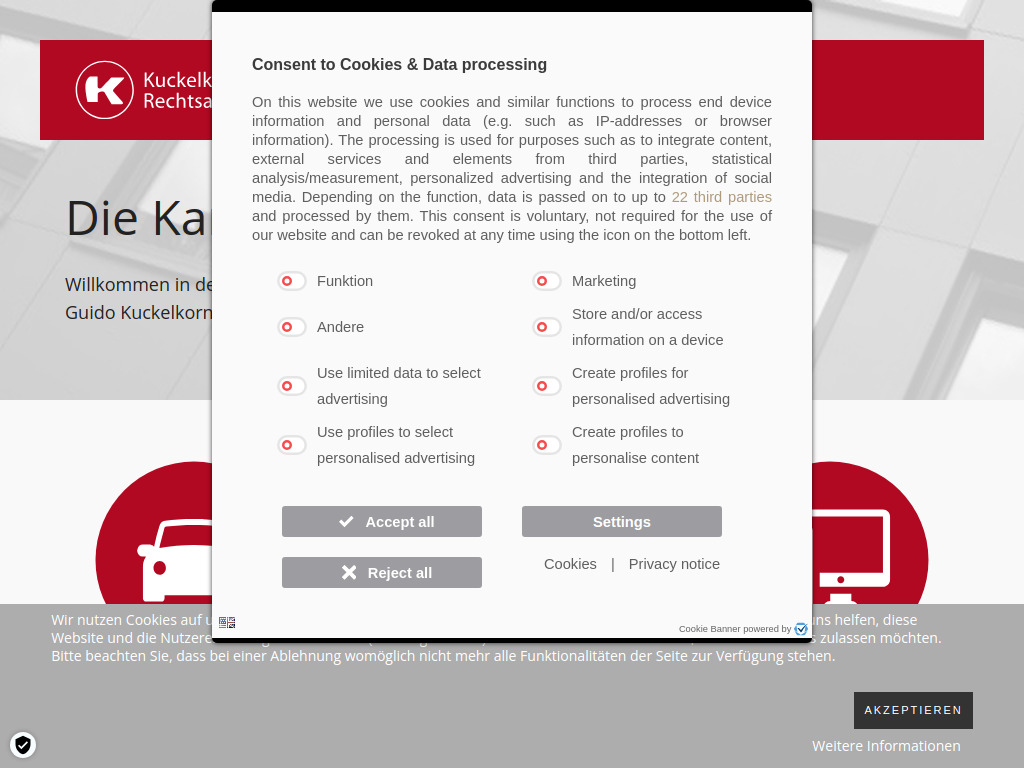 Website von Rechtsanwalt Dirk Kuckelkorn & Rechtsanwalt Guido Kuckelkorn in Aachen
