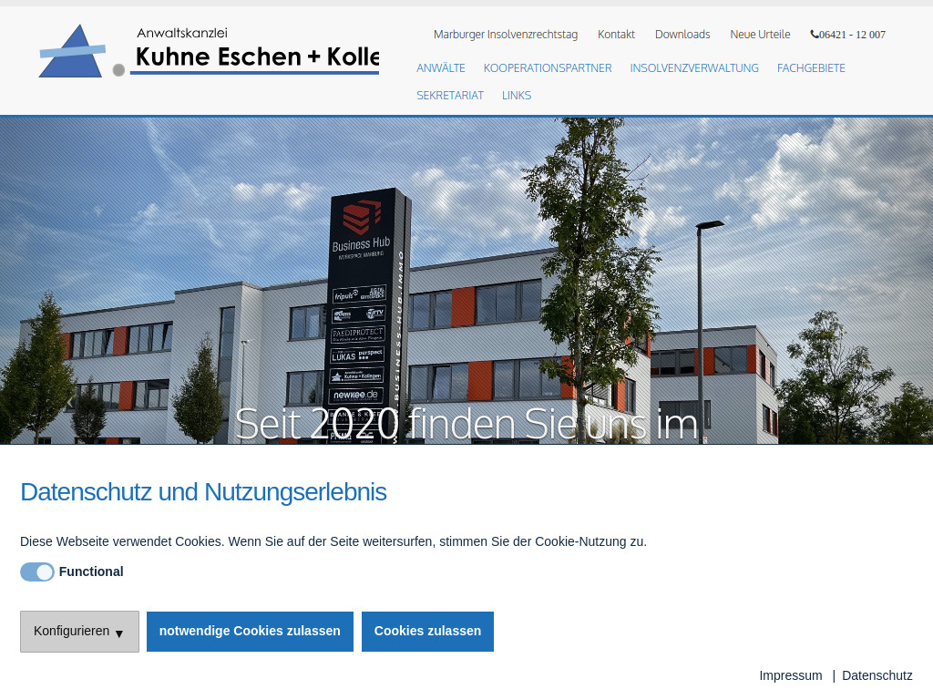 Website von Anwaltskanzlei Kuhne Eschen+Kollegen in Marburg