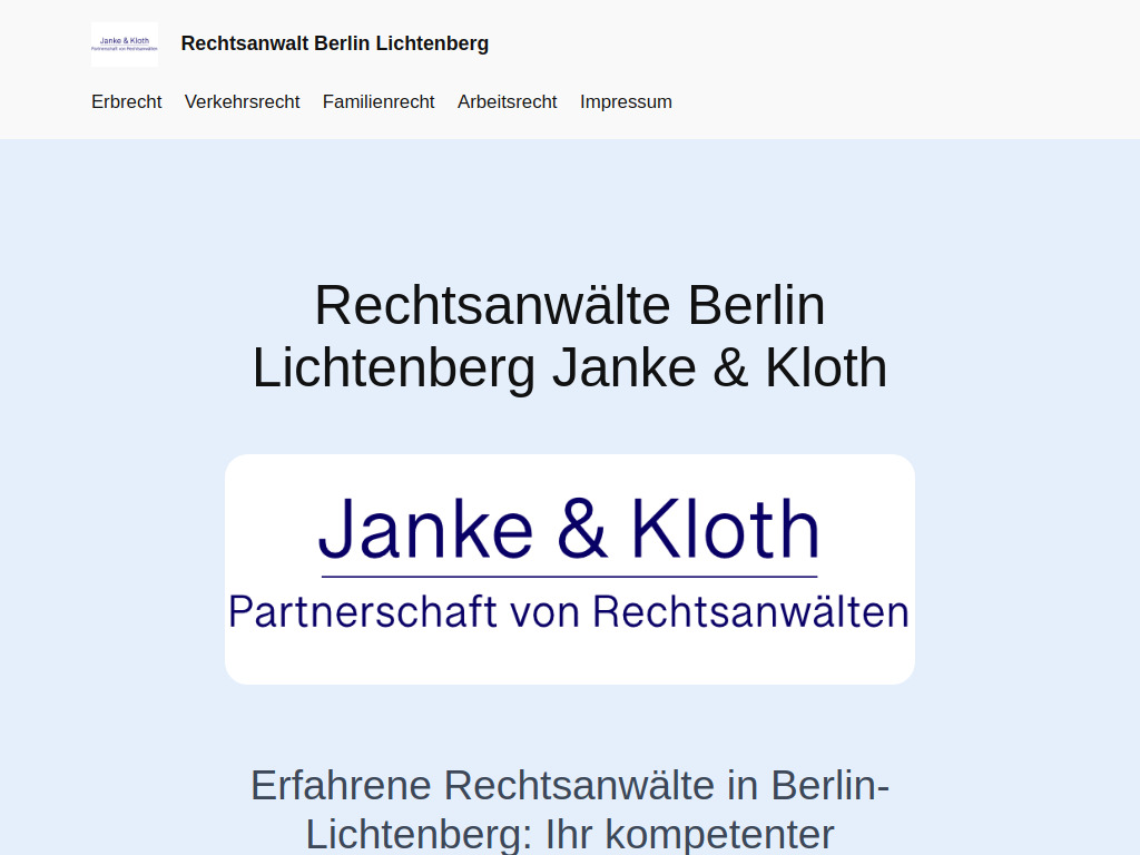 Website von Janke & Kloth, Partnerschaft von Rechtsanwälten in Berlin