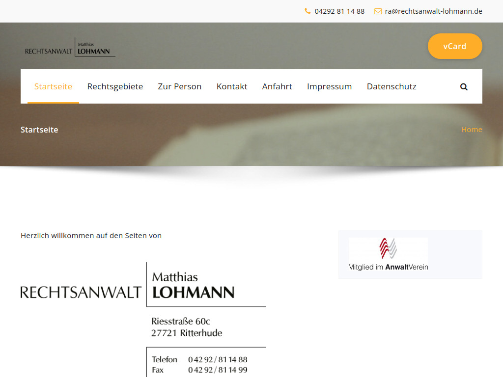 Website von Rechtsanwalt Matthias Lohmann in Ritterhude