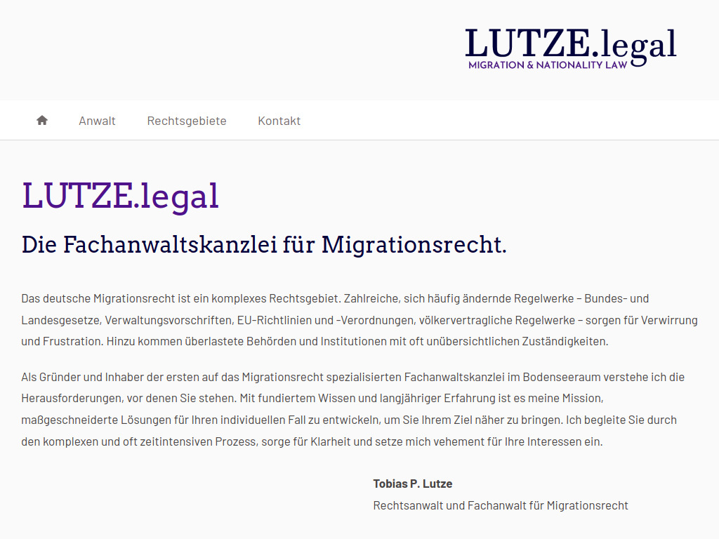Website von LUTZE.legal in Konstanz