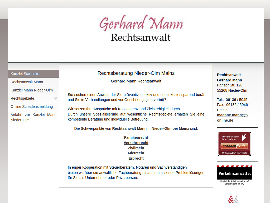 Website von Rechtsanwaltskanzlei Gerhard Mann in Nieder-Olm