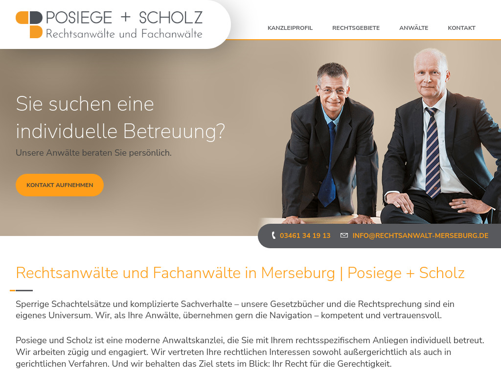Website von Rechtsanwälte und Fachanwälte Posiege & Scholz in Merseburg
