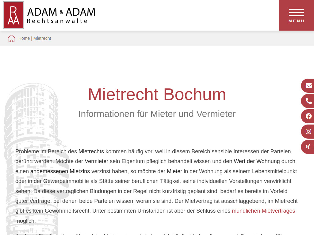 Website von Rechtsanwalt Ralf Adam in Bochum