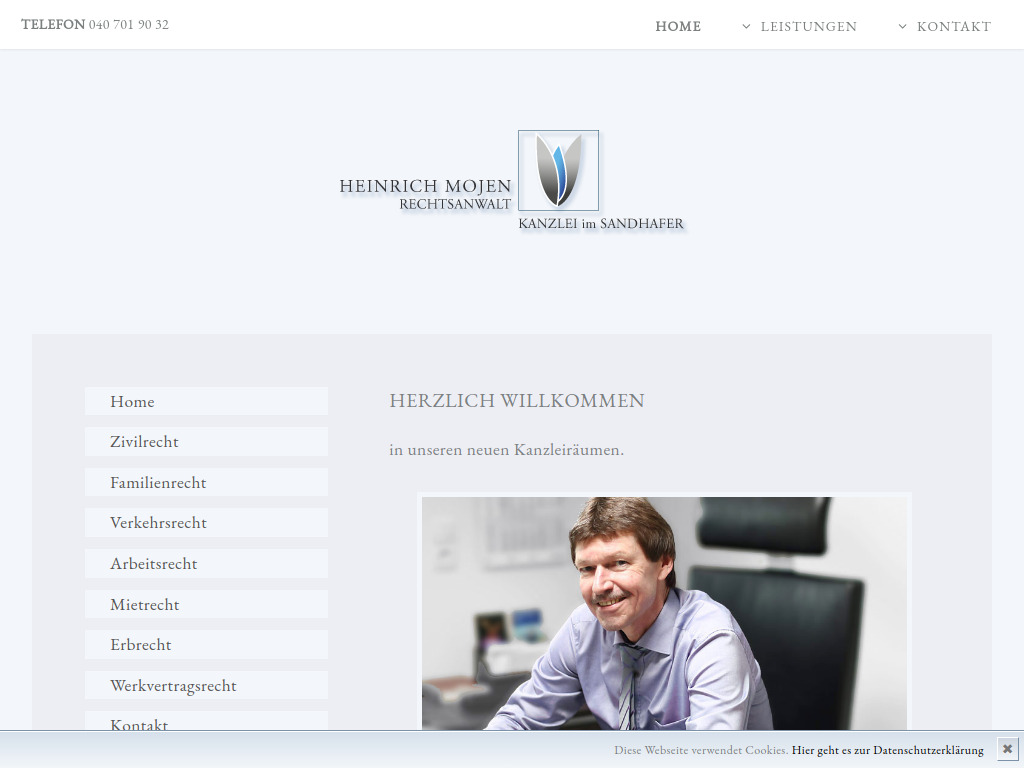 Website von Rechtsanwalt Heinrich Mojen in Hamburg