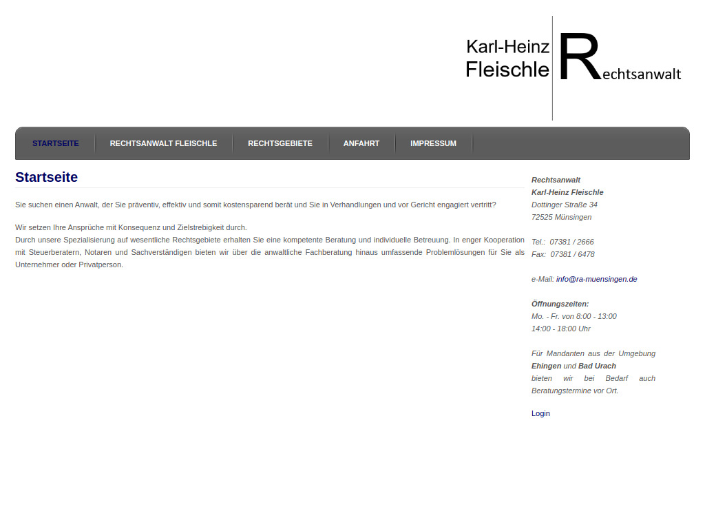 Website von Rechtsanwalt Karl-Heinz Fleischle in Münsingen