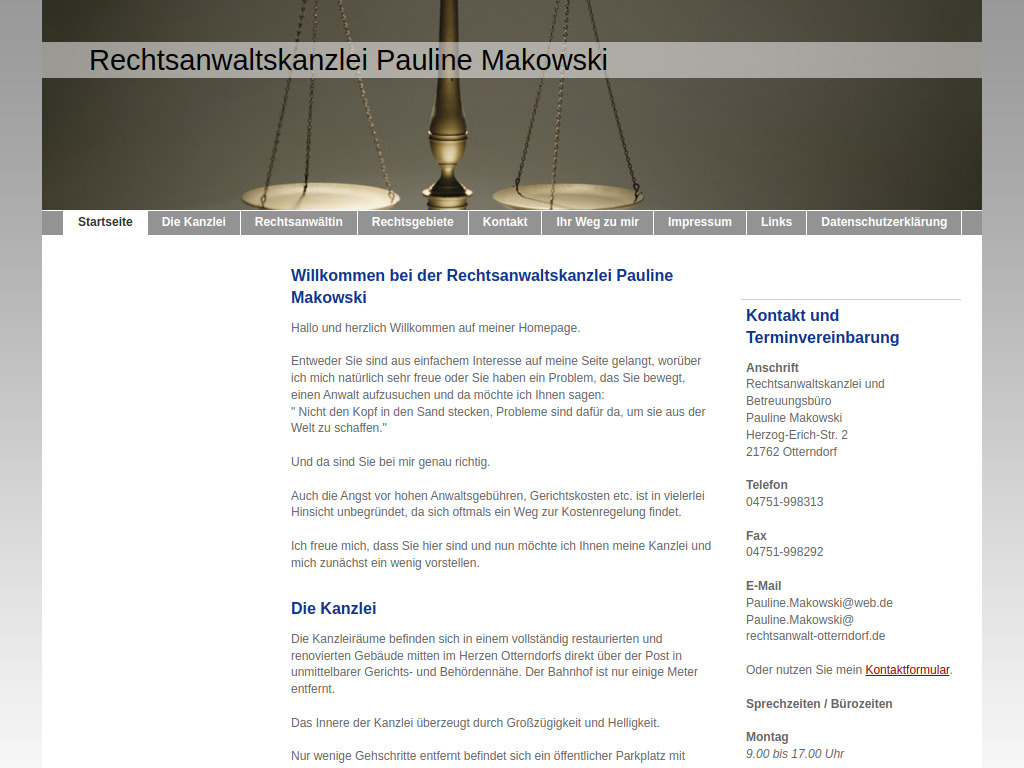 Website von Rechtsanwaltskanzlei Pauline Makowski in Otterndorf