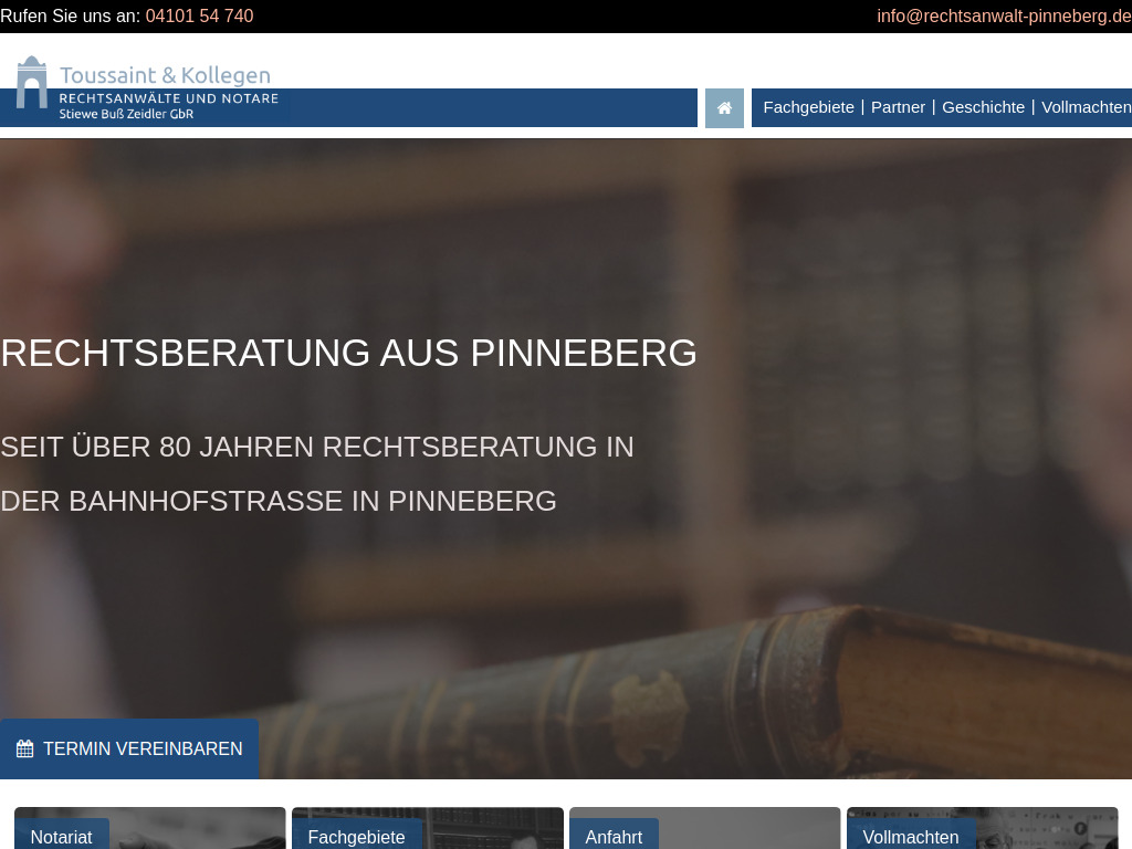 Website von Toussaint & Kollegen Rechtsanwälte und Notar Stiewe Buß Zeidler GbR in Pinneberg
