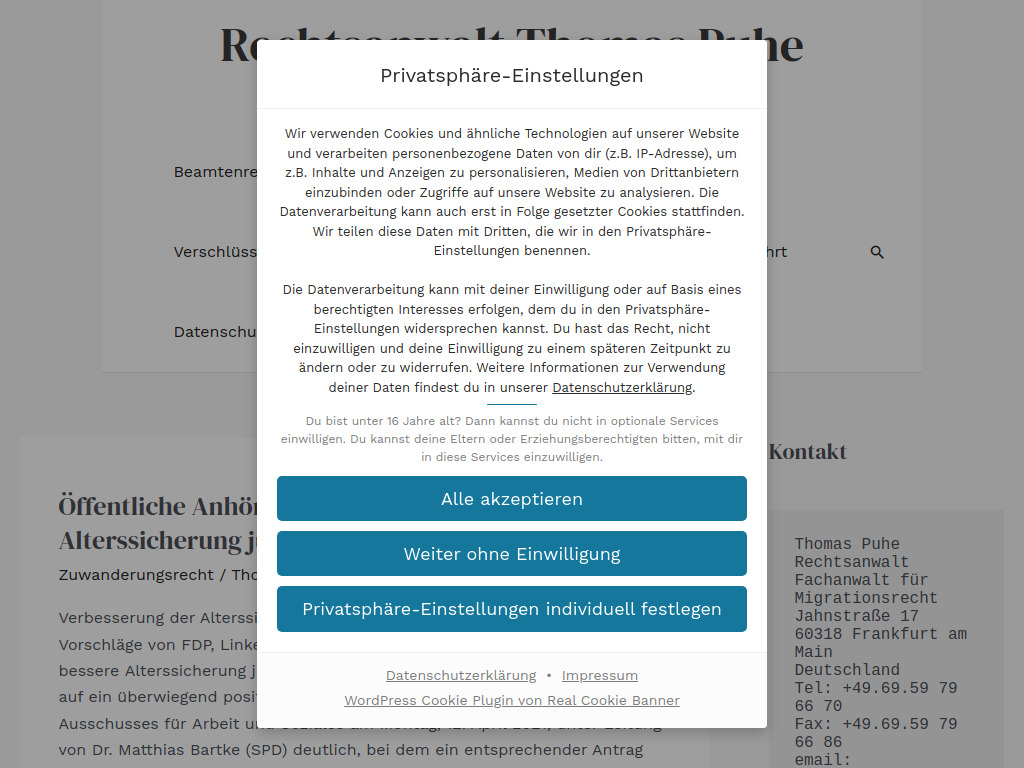 Website von Rechtsanwalt Thomas Puhe in Frankfurt am Main