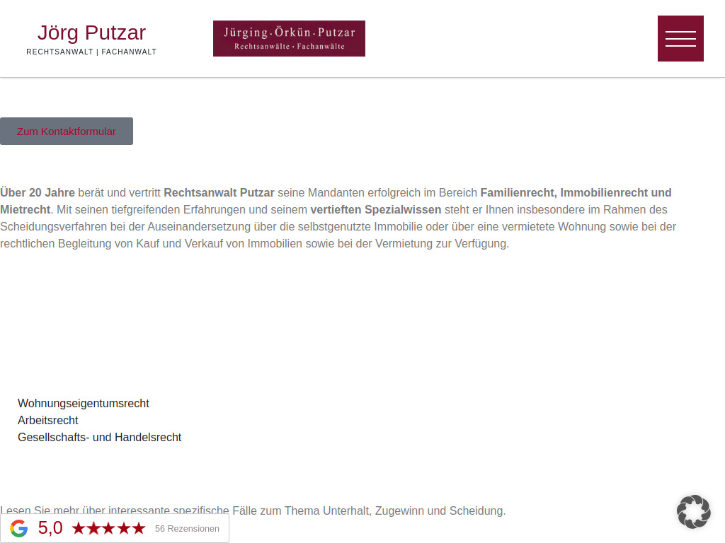 Website von Rechtsanwaltskanzlei Jörg Putzar in Bergisch Gladbach