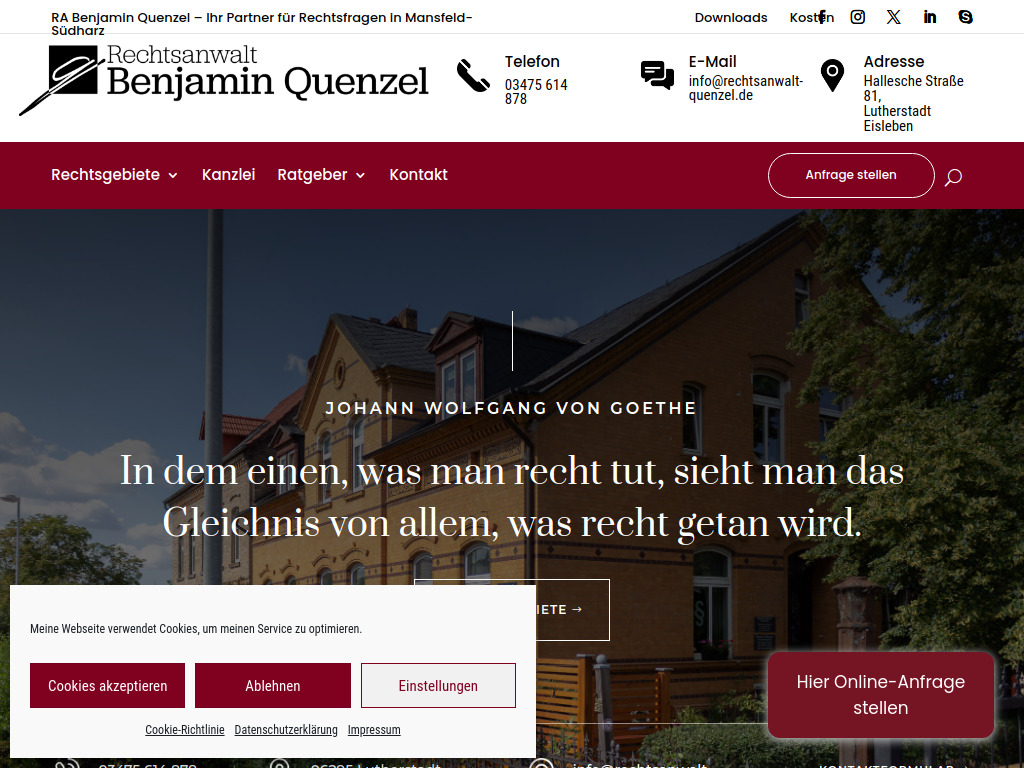 Website von Rechtsanwalt Benjamin Quenzel in Lutherstadt Eisleben