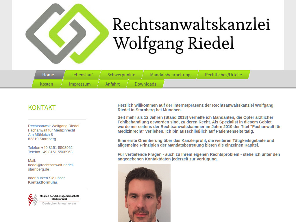 Website von Rechtsanwaltskanzlei Wolfgang Riedel in Starnberg