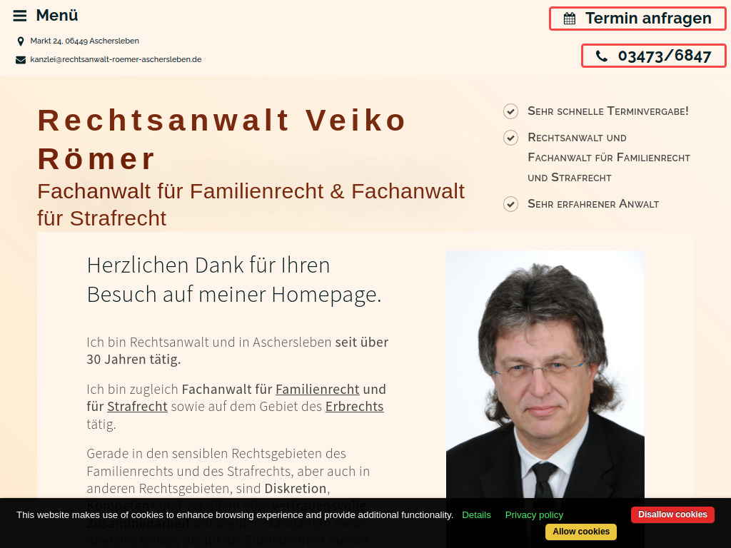 Website von Rechtsanwalt Römer - Familienrecht, Strafrecht, Erbrecht in Aschersleben