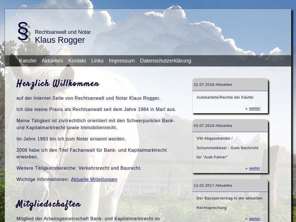 Website von Rechtsanwalt und Notar Klaus Rogger in Marl