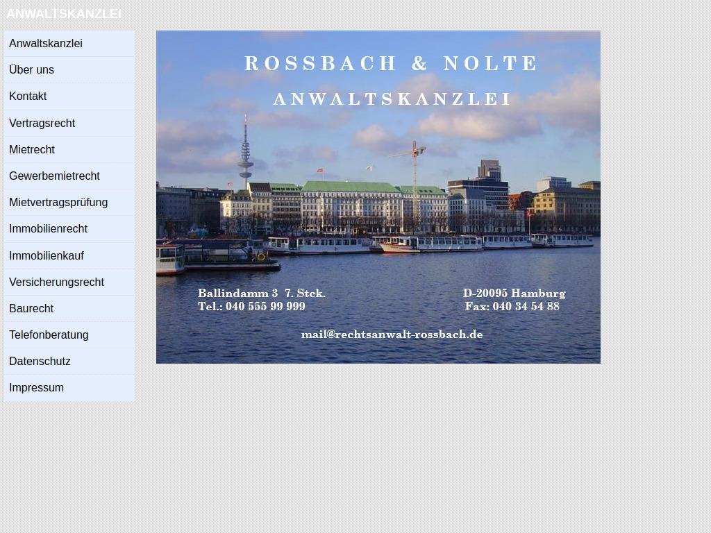 Website von Anwaltskanzlei Rossbach & Nolte in Hamburg