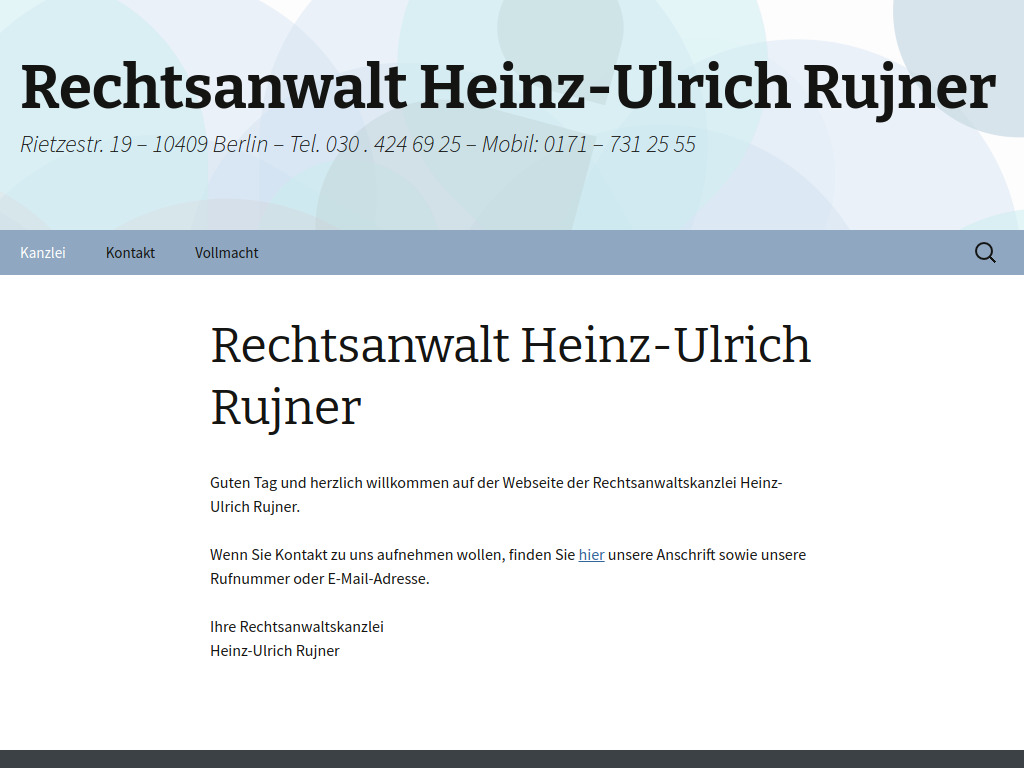 Website von Rechtsanwaltskanzlei Heinz-Ulrich Rujner in Berlin
