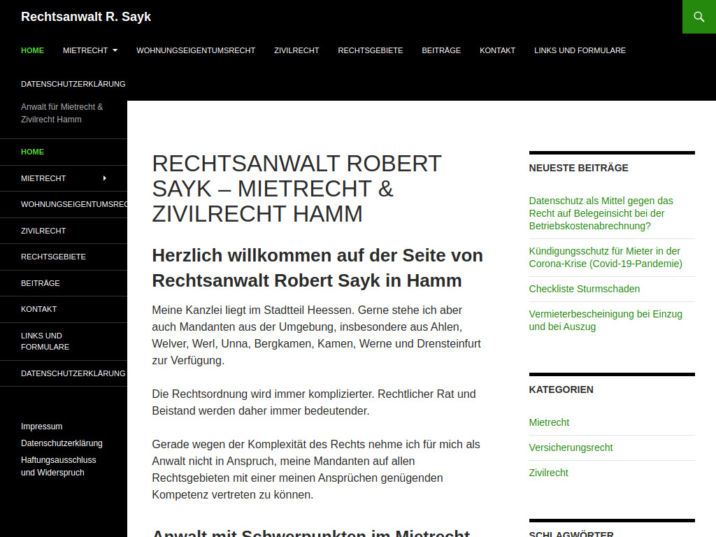 Website von Rechtsanwalt Robert Sayk in Hamm