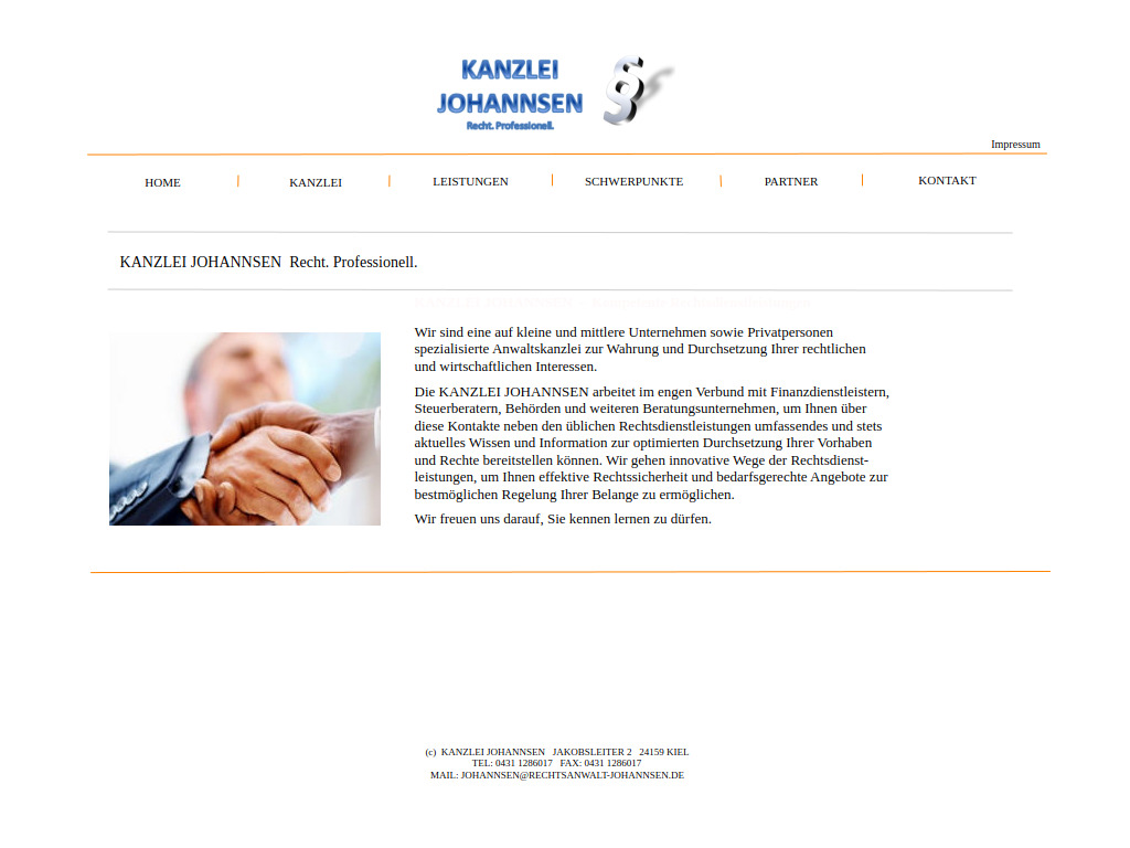 Website von Kanzlei Johannsen in Kiel