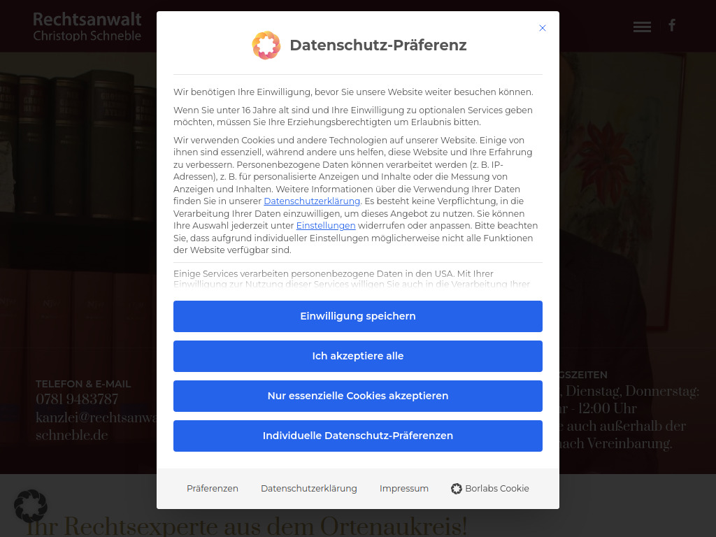 Website von Rechtsanwalt Christoph Schneble in Offenburg