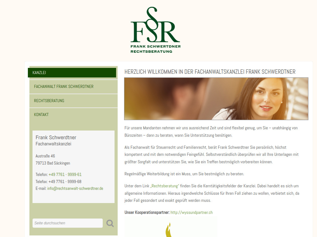 Website von Fachanwaltskanzlei Frank Schwerdtner in Bad Säckingen
