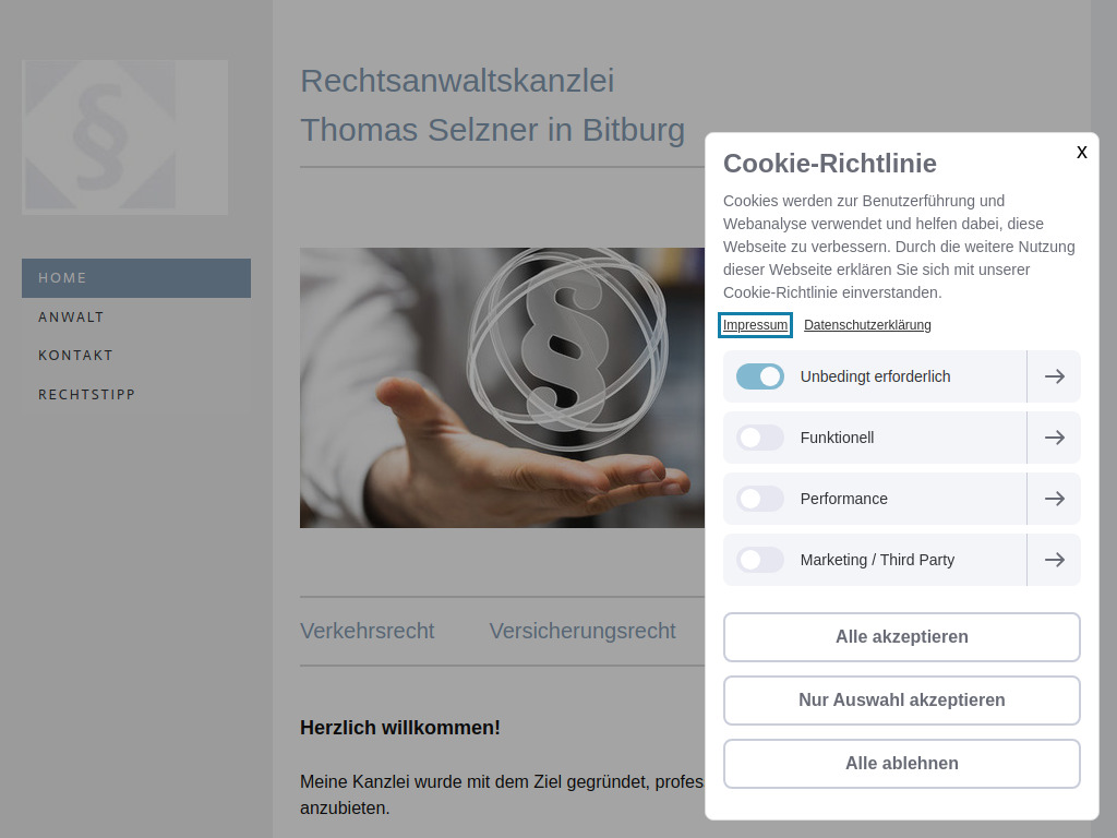 Website von Rechtsanwaltskanzlei Thomas Selzner in Bitburg
