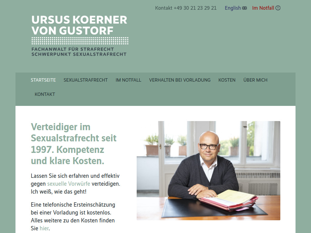 Website von Rechtsanwalt Ursus Koerner von Gustorf in Berlin