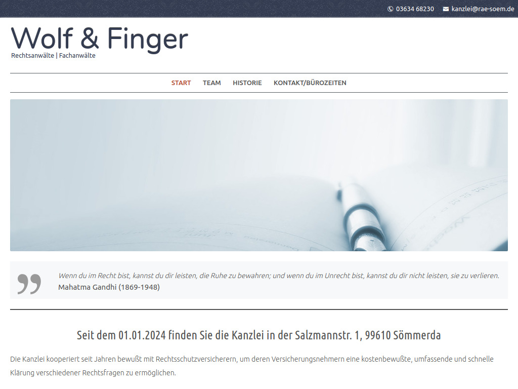 Website von Rechtsanwälte Wolf & Finger GbR in Sömmerda