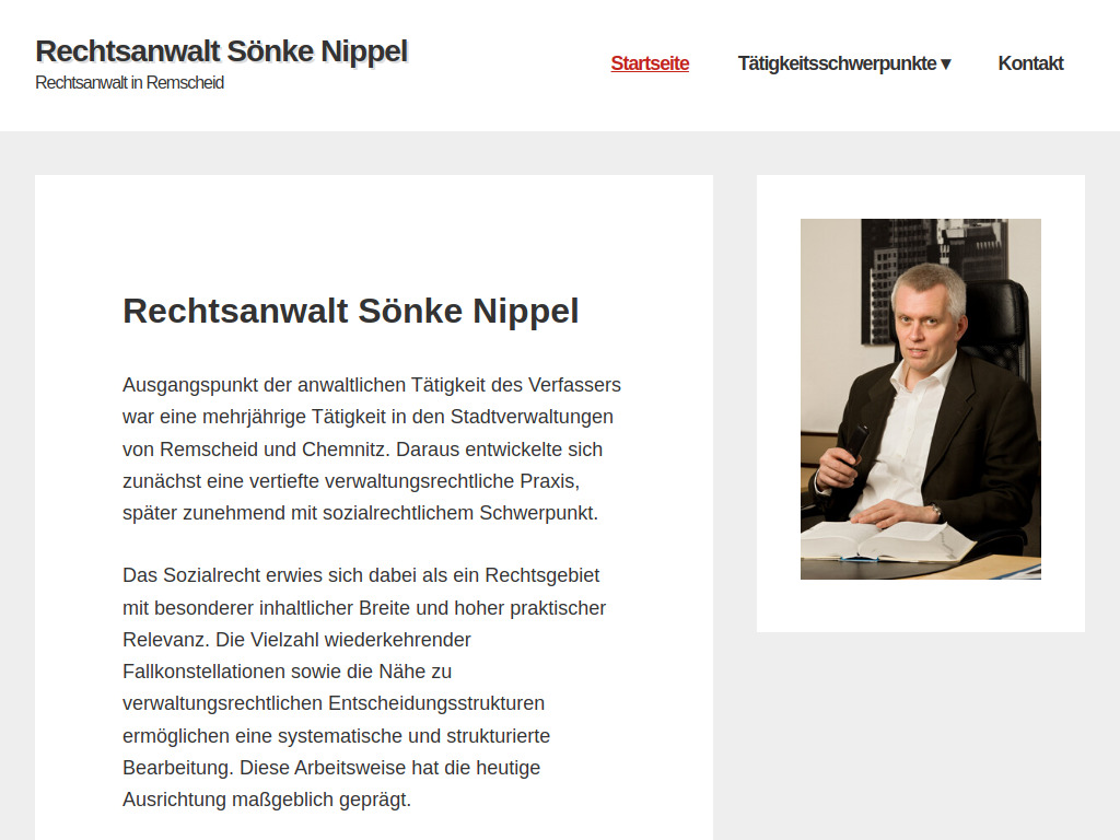 Website von Rechtsanwalt Sönke Nippel in Remscheid-Kremenholl