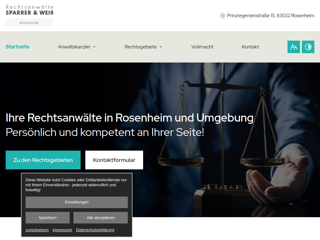 Website von Rechtsanwälte Sparrer & Weiß in Rosenheim