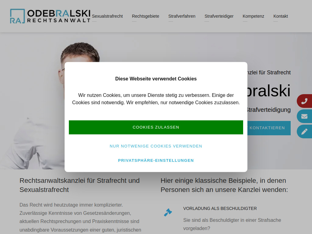 Website von Rechtsanwaltskanzlei Nikolai Odebralski in Essen