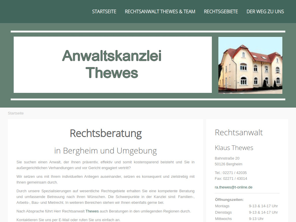 Website von Rechtsanwalt Hans Nikolaus Thewes in Bergheim