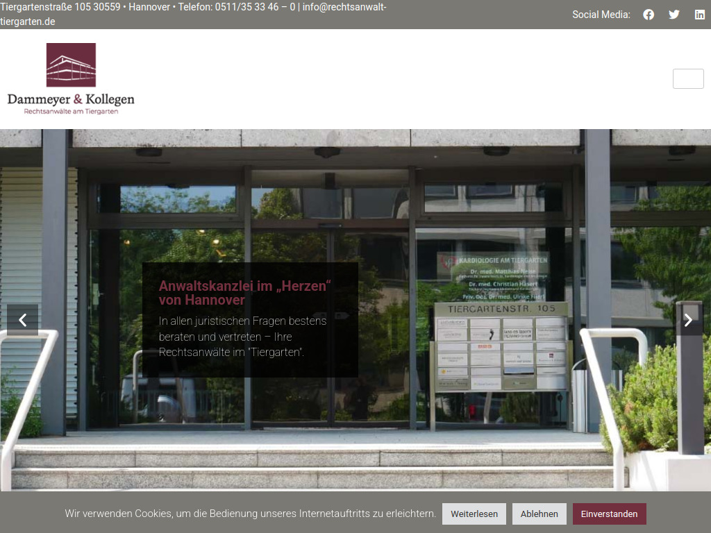 Website von Dammeyer & Kollegen Rechtsanwälte am Tiergarten in Hannover